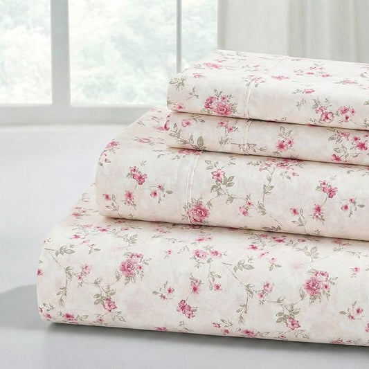 Modern Threads Printed 4-Piece Extra Soft Bedding Sheets & Pillowcase Set, Deep Pocket up to 16 inch Mattress Kashmir Rose King