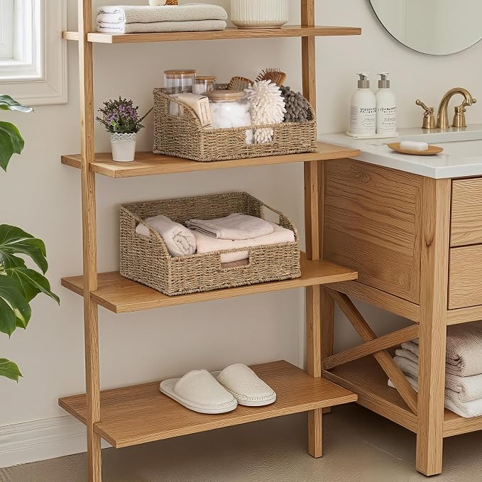 StorageWorks Pantry Baskets for Organizing, Seagrass Storage Baskets for Shelves with Built-in Handles, Pantry Organizers and Storage, Set of 2 (Large and Medium) - Image 5