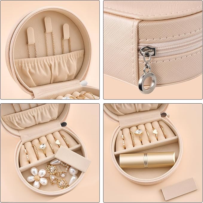 ProCase Travel Size Jewelry Box, Mini Portable Seashell-Shaped Jewelry Case, 2 Layer Organizer in PU Leather for Women -Champagne - Image 3