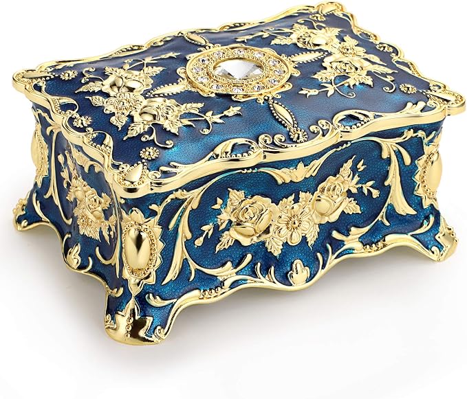 Hipiw Vintage Jewelry Organizer Box - Metal Trinket Storage Box Ornate Treasure Chest Box Jewelry Decorative box Keepsake Gift Box Case for Women,4.9"x3.4"x2.7" by Hipiwe