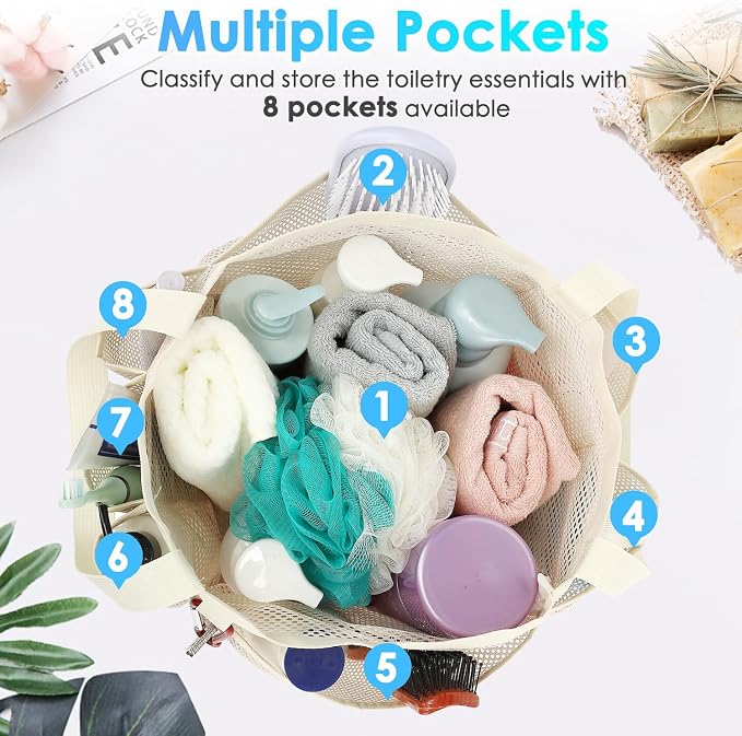 Fammart Mesh Shower Caddy Portable for College Dorm Room Essentials, 8-Pocket Large Shower Basket Tote Bag with 2 Handles for Toiletry, Bathroom, Beach, Camp, Gym - Image 4