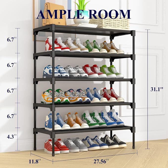 Kitsure Shoe Rack - Non-Woven Shoe Rack Shelf, Shoe Organizer for Closet, Entryway, Garage & Corridor, Stackable Shoe Shelves, 27.5" Wide - 5 Tier, Black - Image 2