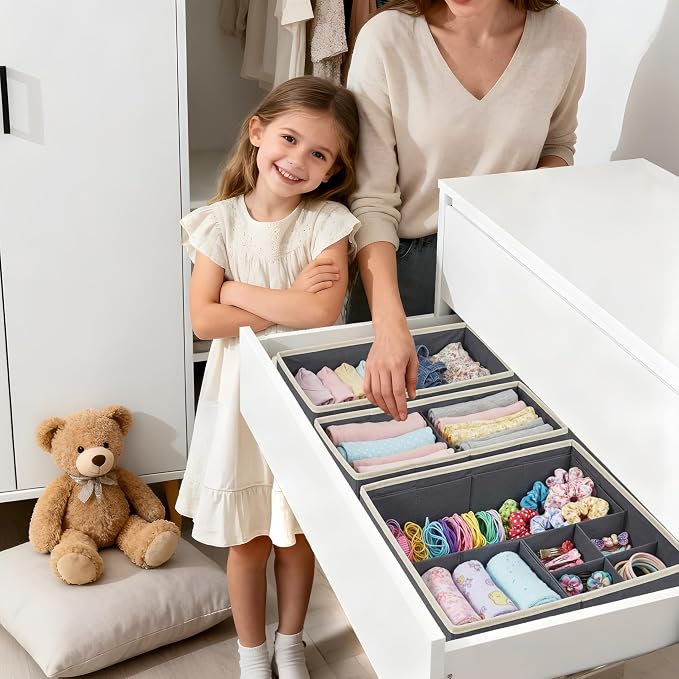 DECOMOMO Drawer Organizer for Baby – 12 Pack Clothes Organizer & Storage Dividers for Nursery, Storage Bins for Underwear, Bra, Socks, Diapers & Newborn Essentials (Grey) - Image 7