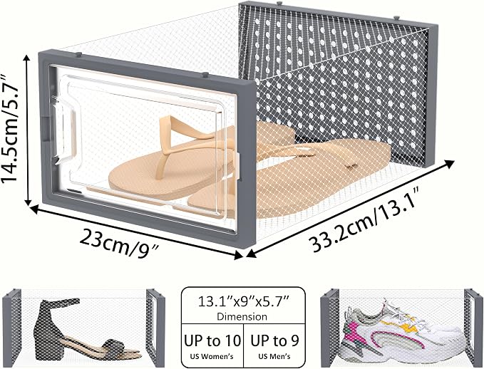 HOMIDEC Shoe Storage, 12 Pack Shoe Organizer for Closet, Shoe Boxes Clear Plastic Stackable Shoe Containers with Lids for Size 10 - Image 3