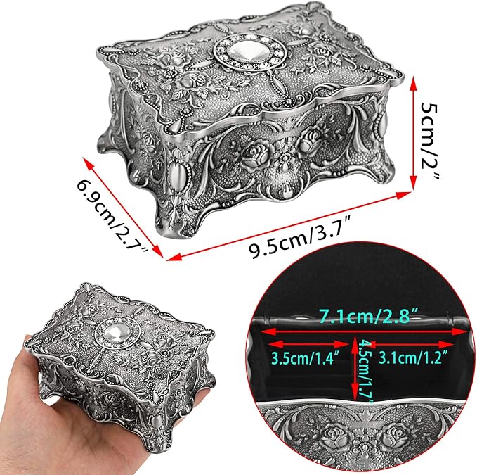 Hipiwe Vintage Jewelry Box, Small Enameled Trinket Box Organizer Rectangular Treasure Chest Box Jewelry Decorative box Keepsake Gift Box Case for Women,3.7x 2.7x 2 inch - Image 7