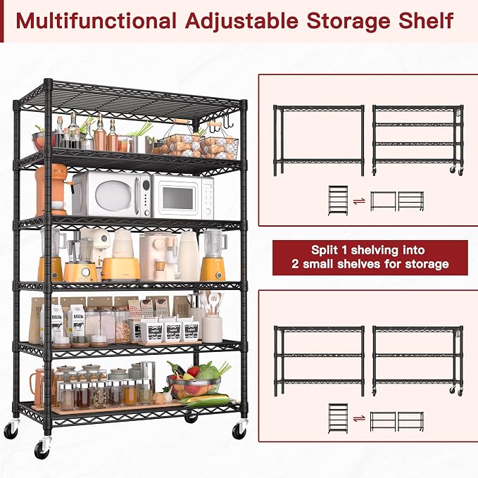 PrimeZone 6 Tier Wire Shelving with Wheels 79''H 1500lbs Storage Shelves NSF Certified Heavy Duty Steel Metal Shelf Adjustable Rolling Rack Kitchen Garage Closet Pantry Laundry 79''HX36''WX16''D - Image 5