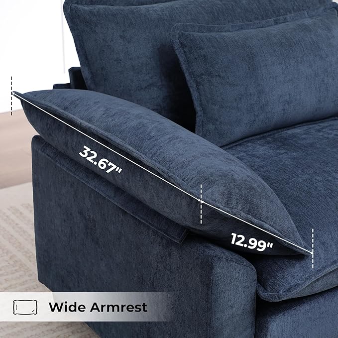 Modern Oversized Accent Chair,Chenille Cloud Sofa Chair with Deep Seat,Upholstered Armchair with Extra Thick,Comfy Reading Chairs for Living Room Bedroom Apartment Blue