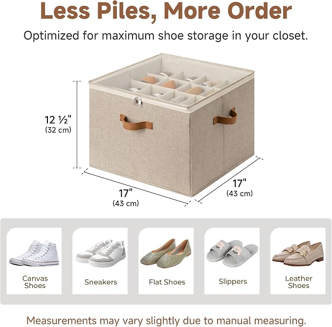 StorageWorks 2 Pack Shoe Organizer for Closet, Foldable Shoe Storage Box with Adjustable Dividers, Shoe Boxes Organizer for Entryway, Closet Shoes Organizer for Sandals, Sneakers, Fits 32 Pairs, Taupe - Image 4