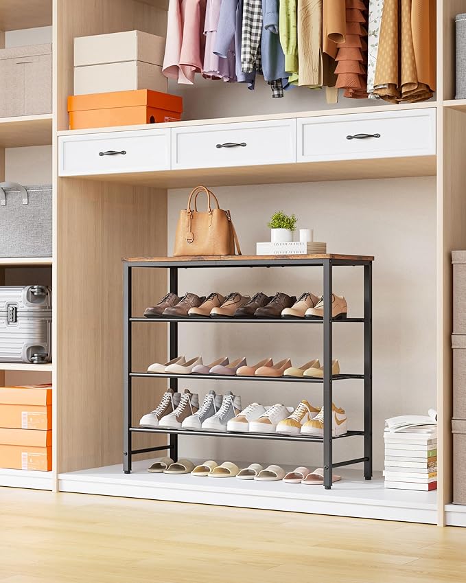 Kitsure Shoe Rack for Closet, Rustic Brown Shoe Organizer with Leveling Feet, Sturdy & Rust-Proof Shoe Storage for Entryway, Bedroom, Living Room, 29.5" x 11.4" x 24.8", Brown - Image 4