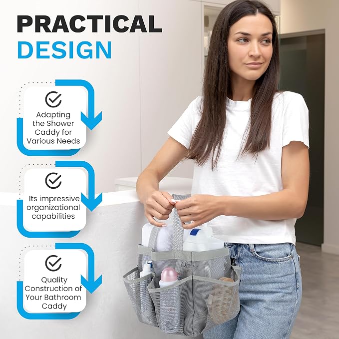 Handy Laundry Mesh Shower Caddy – 7 Pocket Portable Organizer Tote for College Dorm, Gym, Travel & Bathroom – Quick Dry, Collapsible, Lightweight Shower Bag with Handle (Gray) - Image 4