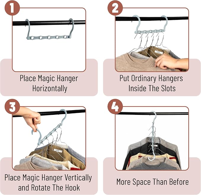 Mr. Pen- Space Saving Hangers for Clothes, 16 pcs, Pastel Colors, Plastic Multi Clothes Hangers Space Saving, 5 Slots, 360° Rotating Hooks - Image 5