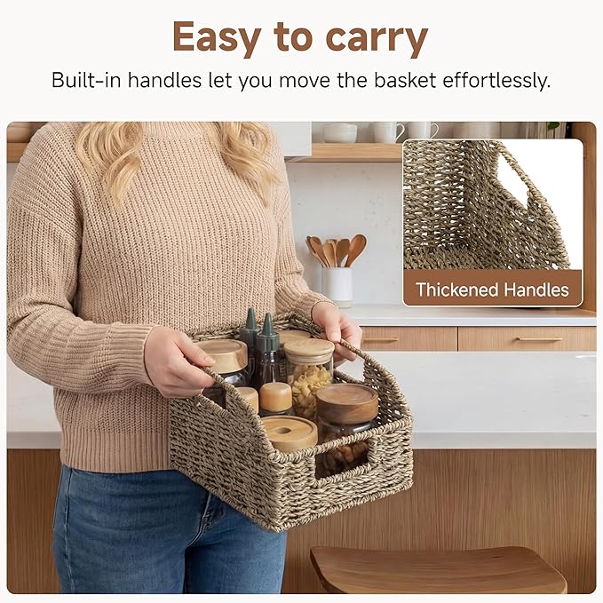 StorageWorks Wicker Baskets for Organizing, Pantry Organizers and Storage, Seagrass Storage Basket for Pantry Shelves, Natural, 2 Pack - Image 3