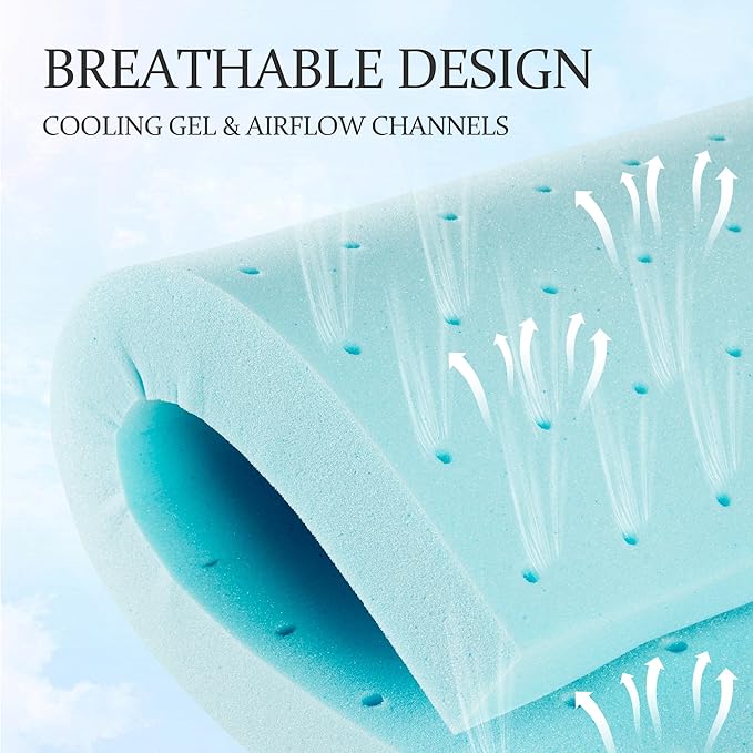 3 Inch Memory Foam Mattress Topper Full, Mattress Pad Gel Infused Foam Bed Topper, Ventilated Soft Blue,Full Size