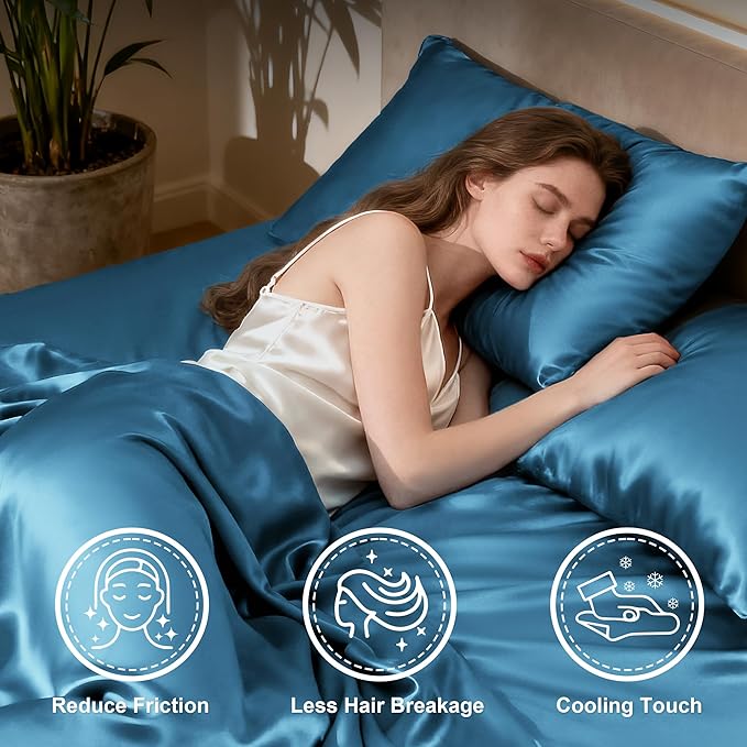 Love's cabin Full Size Satin Sheet Sets - 4 Piece Teal Silky Satin Sheet Set Full with Deep Pocket, Luxury Silk Feel Satin Bed Sheets Full Bedding Set (1 Flat Sheet,1 Fitted Sheet,2 Pillow Cases)