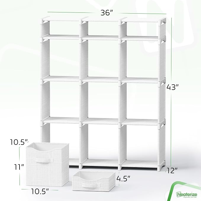 Cube Storage Organizer with Storage Bins Included - The Perfect Closet Organizers and Storage Solution. Includes 12 Storage Cubes, Great For Toy Storage, Closet Storage, Clothes Storage (White-Grey) - Image 2