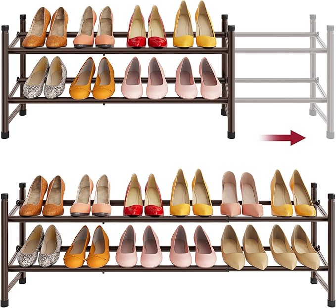 Tajsoon 2 Tier Expandable Shoe Rack for Closet, 28“-41“Adjustable & Stackable Shoe Shelf Storage, Metal Shoe Rack Organizer for Front Door Entrance, Closet, Garage, Entryway, Bronze by Tajsoon