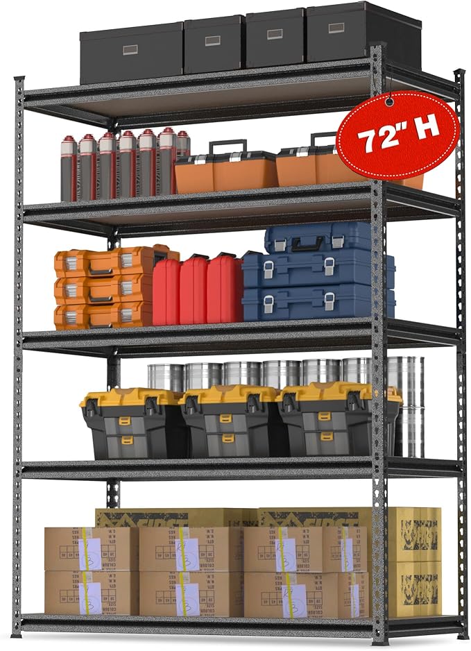 WORKPRO 5-Tier Metal Storage Shelving Unit, 36”W x 18”D x 72”H, Adjustable Storage Rack Heavy Duty Shelf with Particle Board, 4000 lbs Load Capacity (Total) for Garage Warehouse, Black/Silver by WORKPRO