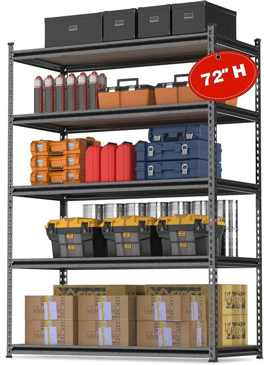 WORKPRO 5-Tier Metal Storage Shelving Unit, 36”W x 18”D x 72”H, Adjustable Storage Rack Heavy Duty Shelf with Particle Board, 4000 lbs Load Capacity (Total) for Garage Warehouse, Black/Silver by WORKPRO