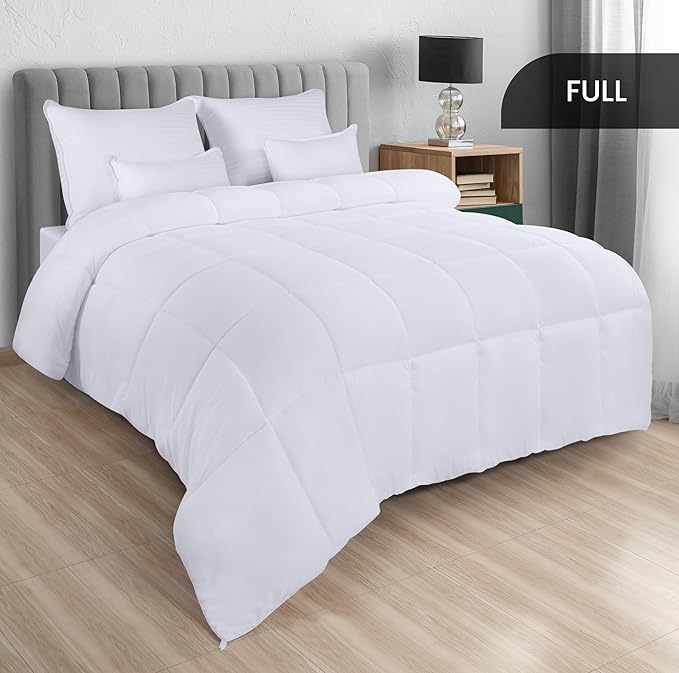 Utopia Bedding Comforters Full Size, All Season Duvet Insert, Down Alternative Box Stitched Bed Comforter with Corner Tabs, Machine Washable (White, Pack of 4)