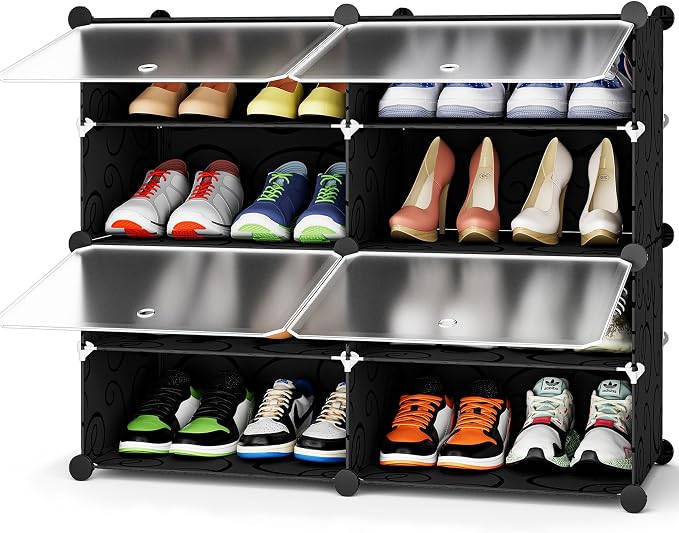 HOMIDEC Shoe Rack, 4 Tier Shoe Storage Cabinet 16 Pair Plastic Shoe Shelves Organizer for Closet Hallway Bedroom Entryway Black by DecorateYourHome
