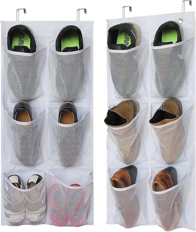 KIMBORA 2 Packs Narrow Over the Door/Wall Shoe Organizer Cruise, Small Hanging Shoe Rack for Closet with Clear Mesh Pocket for Bathroom, RV, Pantry, Camping (White) - Image 2