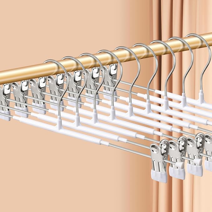 Pants Hangers with Clips for Women 20 Pack 16Inch Adjustable Heavy Duty Space Saving Skirt Hangers Non-Slip Trousers, Jeans Clothes,Shorts White by HWAJANClothesOrganizer