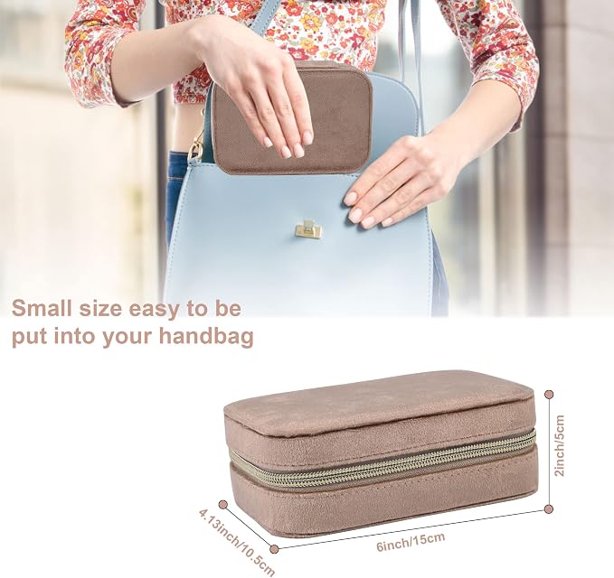 Dajasan Velvet Travel Jewelry Case, Mini Portable Travel Jewelry Organizer Boxes, Jewelry Gift Box for Birthday Mother's Day Valentine's Day Christmas (Khaki) - Image 2