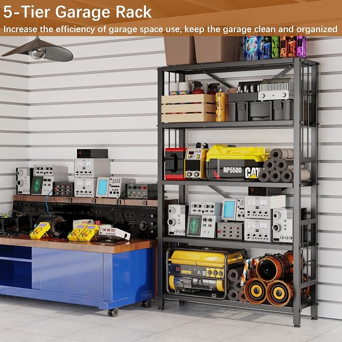 GIOTORENT 5-Wire Heavy-Duty Shelf, Standing Storage Shelves, Metal Shelving Unit Pantry Rack, 1500LB Load Capacity, for Garage Kitchen Organizer (Black) - Image 5
