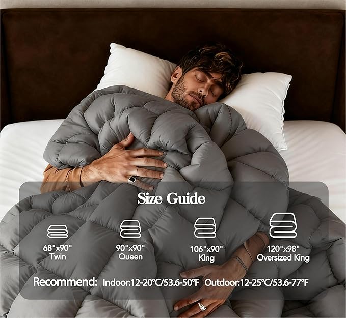Feather Down Fiber Comforter Twin Size,Premium Ultra-Soft Breathable Comforter High Fill Power Grey Duvet Insert,All Season Hotel Luxury Bedding Comforters 8 Corner & Center Loops,Baffle Box Design