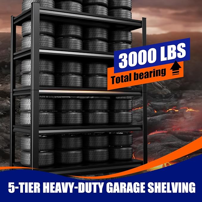 71" H-35 W Garage Shelving Heavy Duty Storage Shelves, Metal Adjustable Shelving Unit, Utility Garage Organizer Shelf for Basement, Pantry, Kitchen, Warehouse,16" D x 35" W x 71" H, Black - Image 4