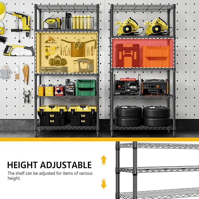 M MZG 1250 lbs 5 Tier Shelf Metal Storage Shelves Shelving Wire Rack Heavy Duty Closet Organizers for Garage Kitchen Bathroom Laundry Black 13.8" D x 35.4" W x 68.5" H - Image 7