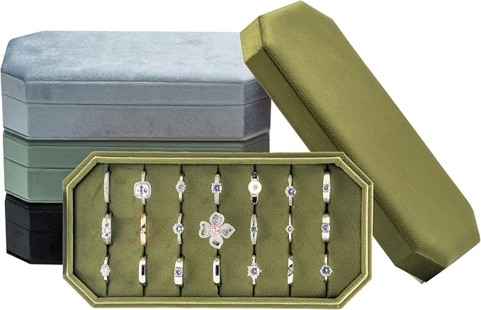 Velvet Ring Organizer Display Tray Jewelry Box Earring Holder Case for Wedding Birthday Christmas Day (Olive Green) - Image 7