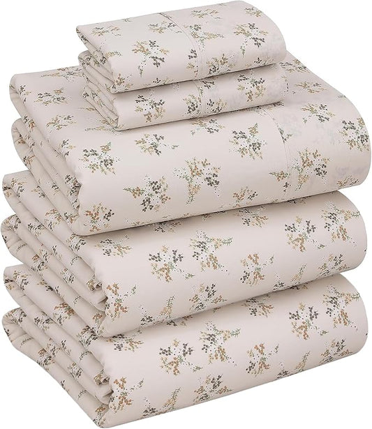 RUVANTI 100% Cotton Sheets – Split King Size Percale Bedding, Cooling & Breathable Floral Design, Durable with a Crisp, Soft & Comfortable Feel, 16" Deep Pocket, 5-Piece Set, Twin Spring