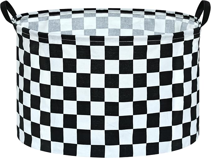 Checkered Storage Basket Extra Large 80L Kids Hamper Baby Laundry Basket Waterproof Toys Car Organizer Collapsible Canvas for Home/Dorm/Pet/Office/Closet/Shelf/Gift Baskets by Unknown
