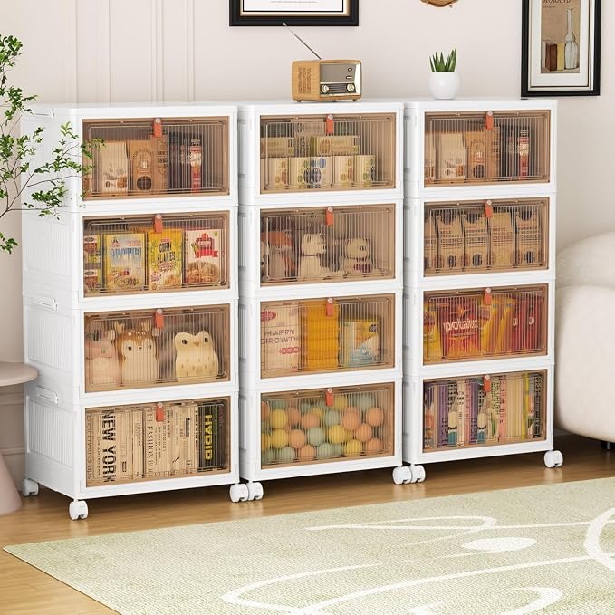 YFXCVSL 4 Tier Plastic Storage Bins with Lid 28QT - Stackable Storage Containers with Wheels, Folding Storage Boxes, Collapsible Storage Bins, Closet Organizers and Storage - Image 2