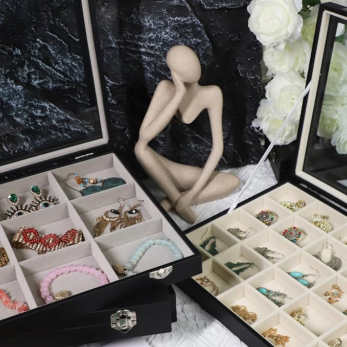 Stratalife Earring Organizer Velvet Jewelry Organizer Box 24 Grid Earring Tray Jewelry Display Jewelry Storage Jewelry Trays For Drawers Jewelry Display Case With Clasp (Gray Black) - Image 4
