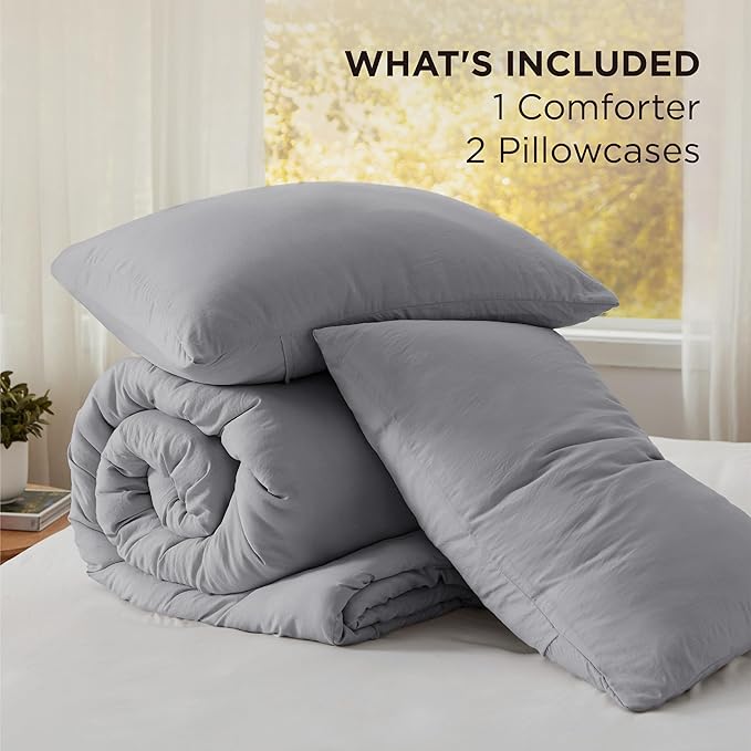 Bedsure Oversized King Comforter Set, Grey Soft Prewashed Bedding for All Seasons, 3 Pieces GentleSoft™ Bed Set, 1 Lightweight Comforter (120"x98") and 2 Pillowcases (20"x36")