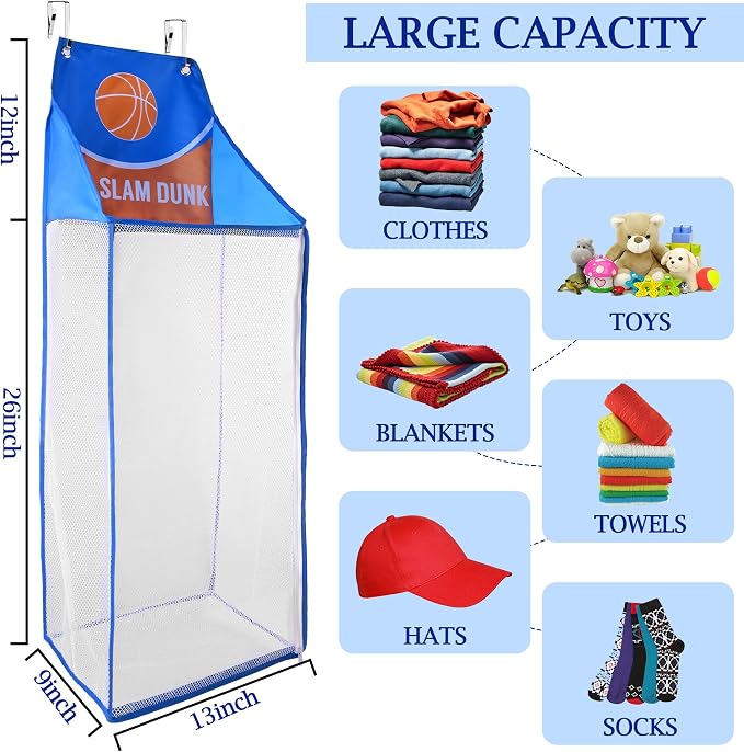 SPINFOX 2 Pack Over the Door Laundry Hamper, Hanging Basketball Laundry Hamper with Zipper, Foldable Mesh Laundry Bakset for Dirty Cloth Toy Towel Saving Space Storage and Organization - Basketball - Image 4