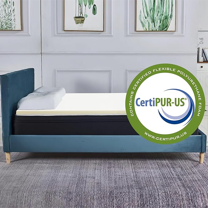 Treaton, 3-Inch High Density Medium Firm Foam Mattress Topper, CertiPUR-US Certified for Superior Comfort and Support, Full, Green
