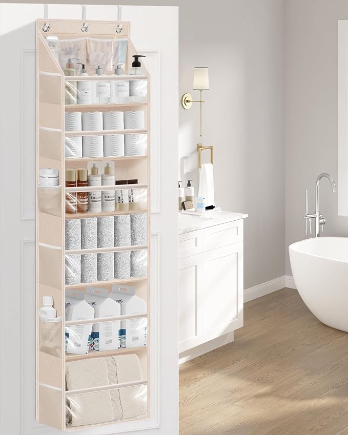 STORAGE MANIAC Over the Door Organizer Large Capacity Hanging Organizer, Clear Deep Pockets Behind Door Closet Organizer and Storage for Nursery, Bathroom, Bedroom, Pantry, 1 Pack Oat Beige - Image 7