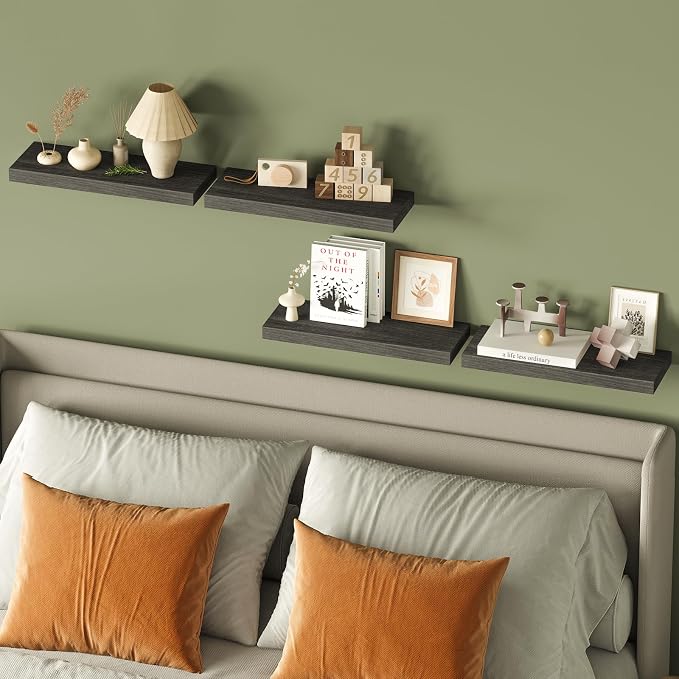 Fixwal 15.8in Floating Shelves, Rustic Wood Finish Wall Shelves Set of 4, Shelves for Wall Decor, with Invisible Brackets for Bathroom, Living Room,Bedroom and Kitchen(Gray) - Image 8