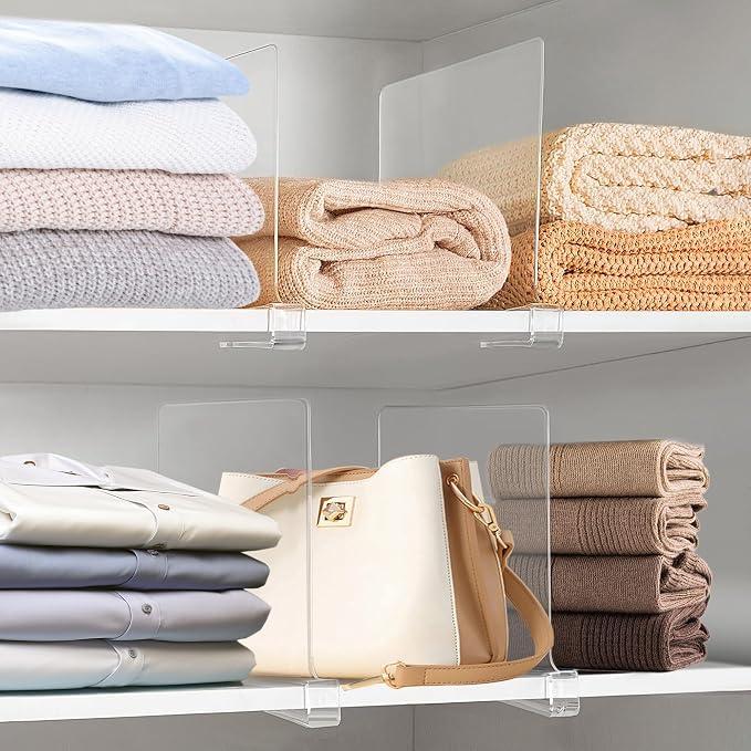 12 Inches Tall [Extra Tall Version] Shelf Dividers for Closet Organization and Storage, 8 Pack Purse Organizer for Closet Acrylic Bookshelf for Organization, Perfect for Sweater Shirts Handbags - Image 6