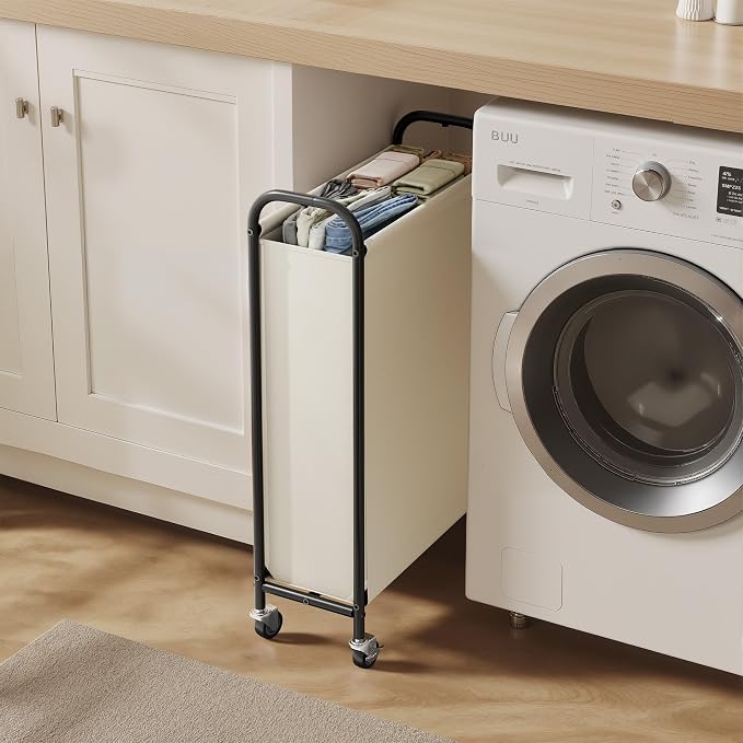 GRANNY SAYS 80L Slim Laundry Hamper with Silent Brake Wheels, Sturdy Metal Frame & Handle, Rolling Laundry Basket for Laundry Room, Bedroom, Bathroom, or RV – Great for Singles or Couples, Beige - Image 2
