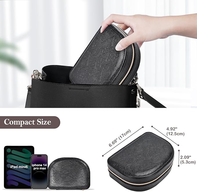ProCase Travel Size Jewelry Box, Medium Portable Seashell-Shaped Jewelry Case, 2 Layer Mini Jewelry Organizer in PU Leather for Women -Glossy Black - Image 6