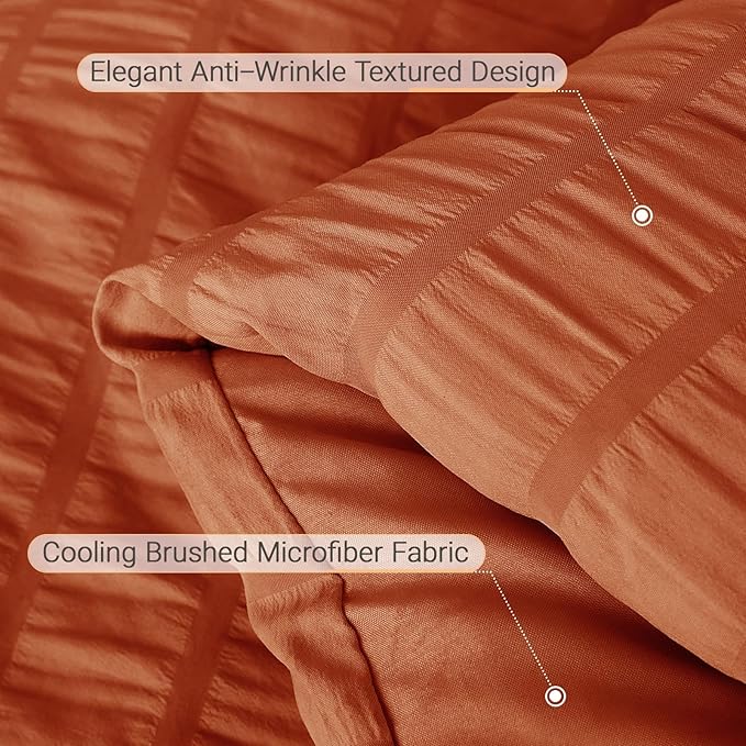 MUXHOMO 5 Pieces Twin XL Comforter Set, Seersucker Bed in a Bag Twin XL Size, All Season Luxury Bedding Set with Comforter, Flat Sheet, Fitted Sheet, Pillowcase & Sham, Burnt Orange