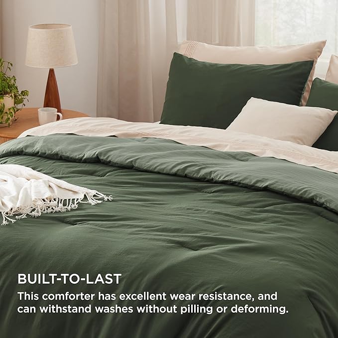Bedsure King Comforter Set, Dark Olive Green Soft Prewashed Bedding for All Seasons, 3 Pieces GentleSoft™ Bed Set, 1 Lightweight Comforter (104"x90") and 2 Pillowcases (20"x36")
