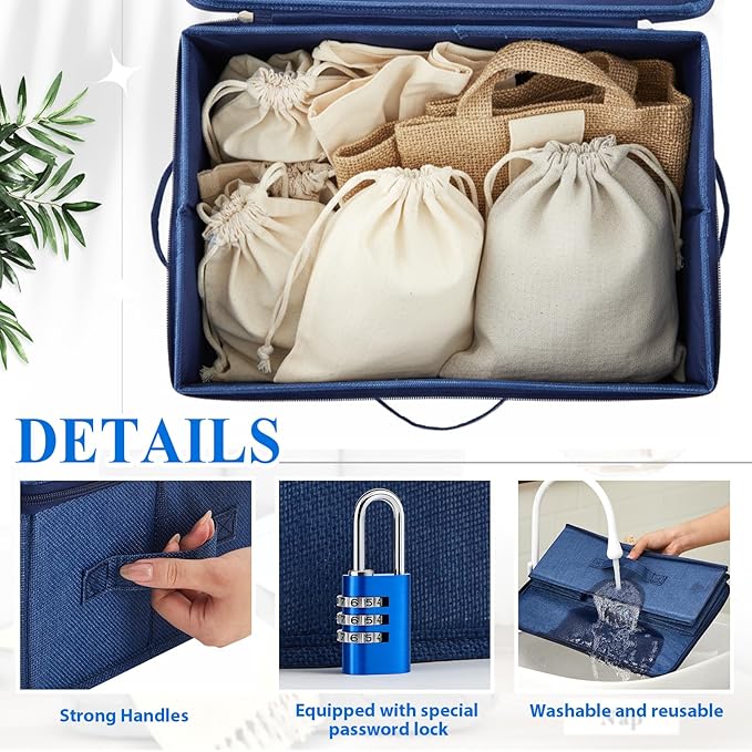 Briwooody Discreet Lockable Toy Bag Storage Organizer Toy Bag Storage Bins Case with Zipper Lid for Women and Men Clothes Container(Dark Blue,15 x 10 x 6.3 Inch) - Image 4