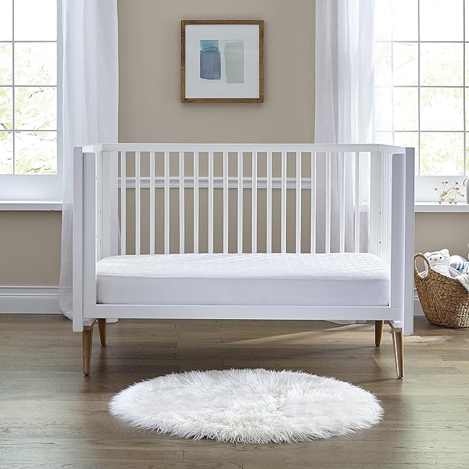 Sealy Baby Cooling Moisture Wicking Crib Mattress Protector Pad and Toddler Bed Cover, Fitted Waterproof Infant Durable and Comfortable Topper, Machine Washable & Dryer Friendly, 52x28”- White