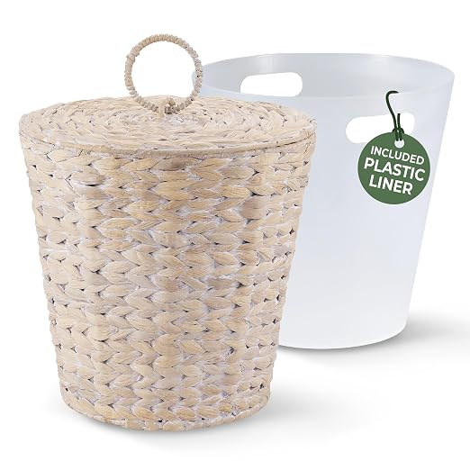 84ECO 3 Gallons White Wicker Trash Can with Lid and Liner by 84ECO