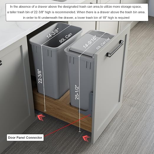Dowell Double 50Qt Undermount Trash Pull-Out Waste Container with Full Extension Soft-Close Slides, Bottom Mounted, Face Frame/Frameless Min. Cabinet Opening: 15-1/2 Inch Wide-4008 0218 50 - Image 6